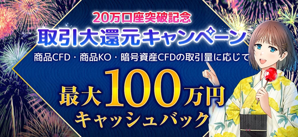 20万口座突破記念!取引大還元キャンペーン開催中!(2024年9月)